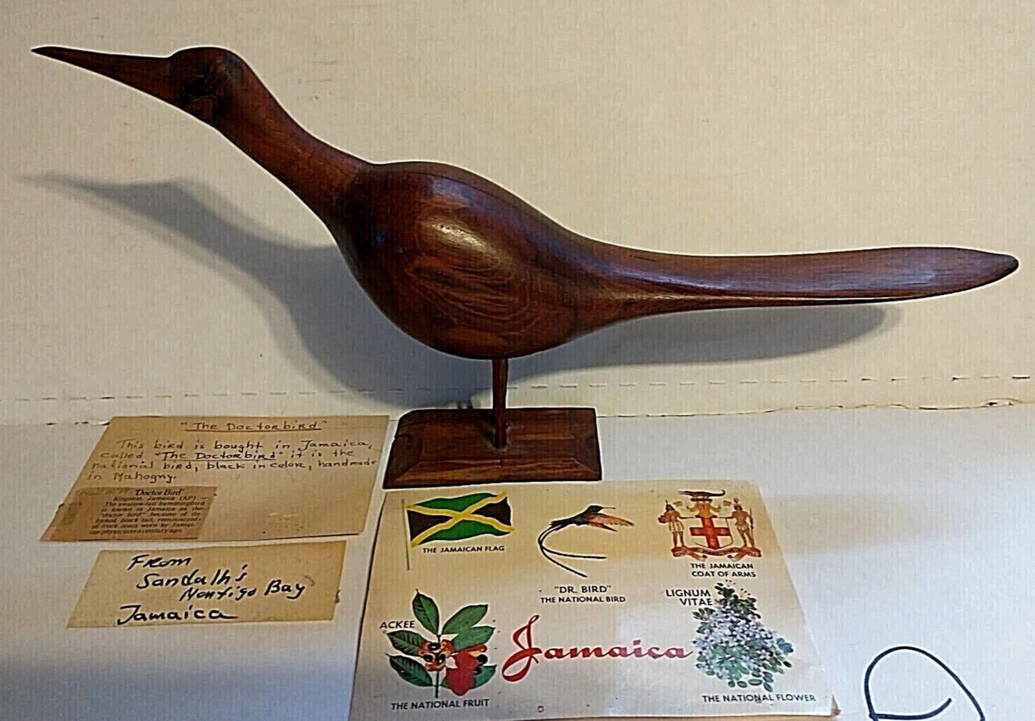 Jamaican Mid Century Modern Mahogny Wood Doctor Bird Sculpture 1970s