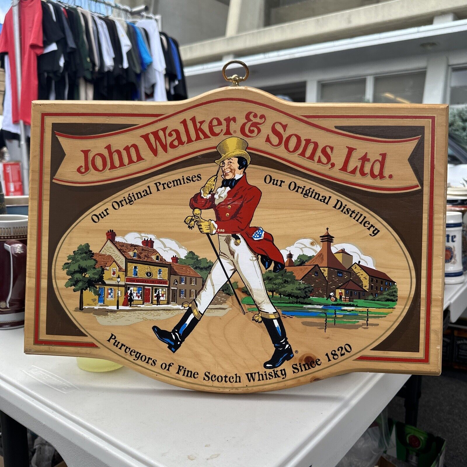 Vintage Handpainted John Walker & Sons Whisky Bar Sign Johnny Walker Scotch Rare