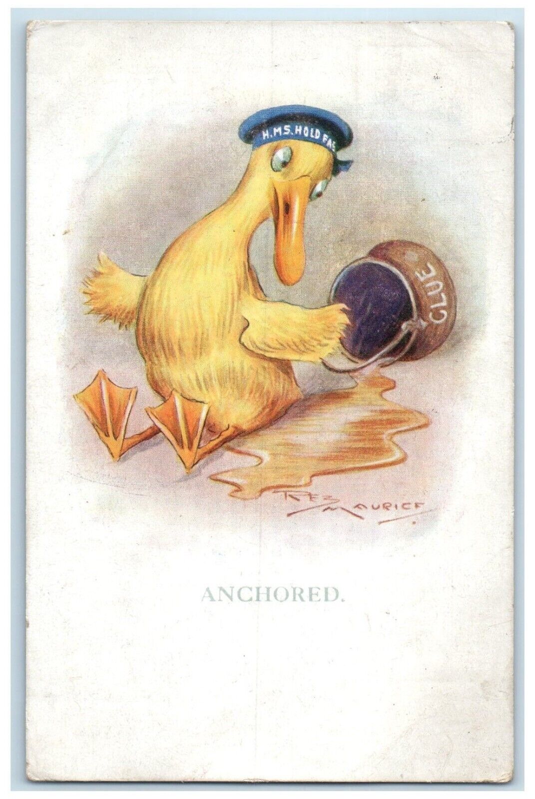c1910\'s Anchored Hold Fast HMS Duck Glue Signed Posted Antique Postcard