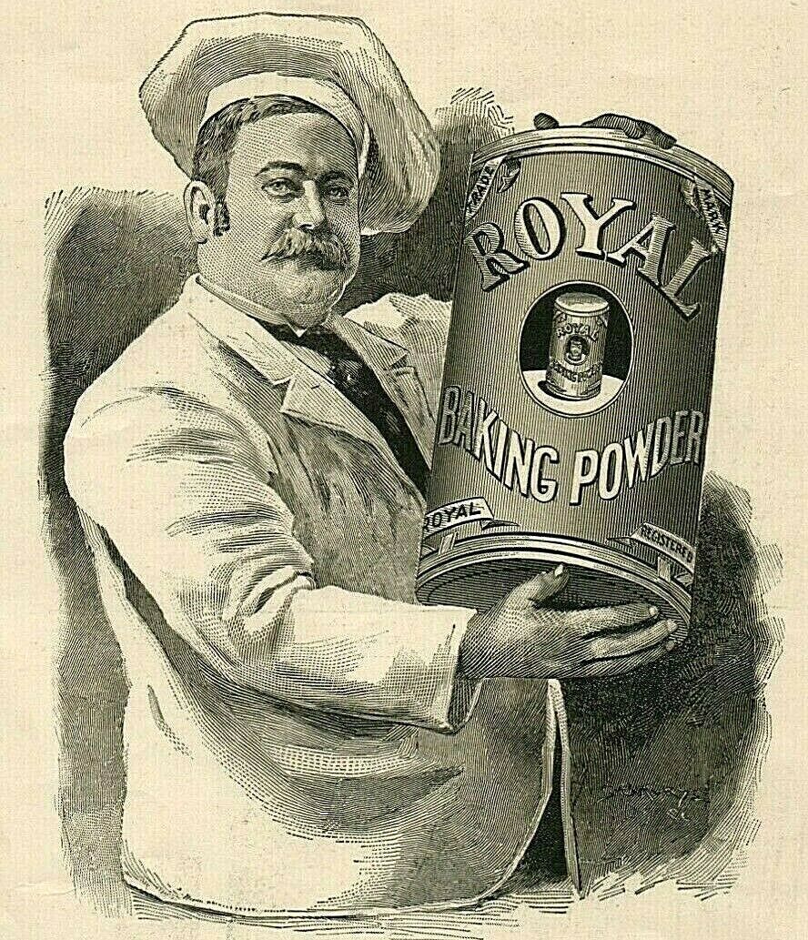 c1880s Royal Baking Powder Engraving Pastry Chef Baker Large Tin PAPER AD 3892