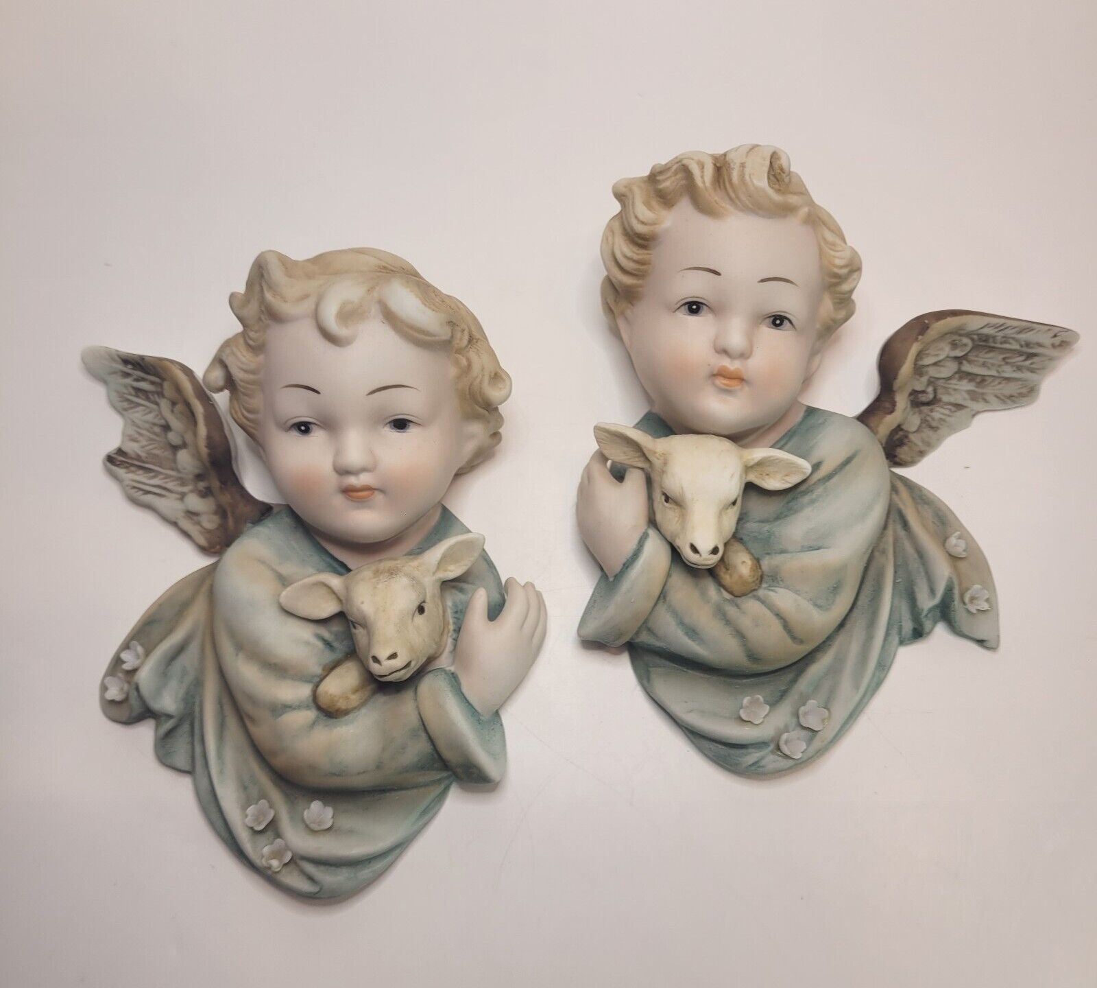 Lefton Victorian Style Angel & Lamb Wall Hangings (2) Religious Wall Art 6\