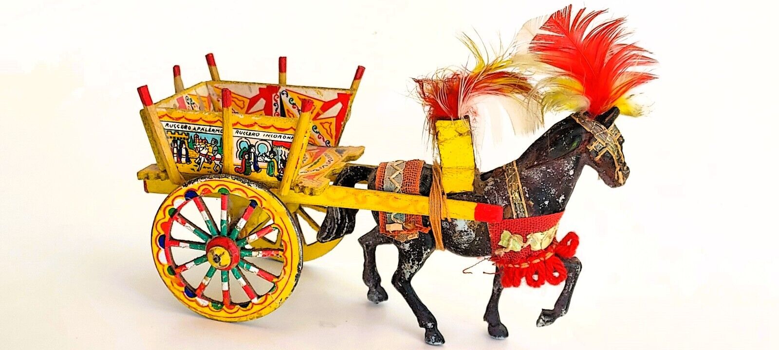 Vintage Sicilian handmade horse wagon carriage cart souvenir miniature folk art