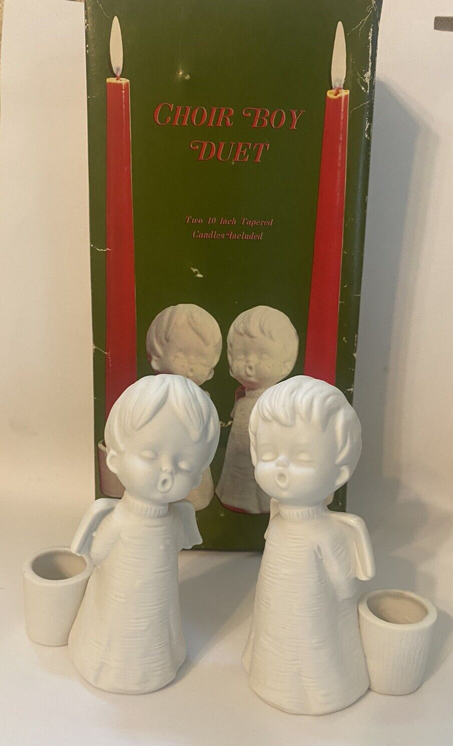 Vintage Unique And Sundry Creations Choir Boy Duet Ceramic Candle Holders 5\