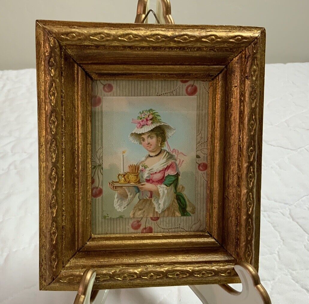 Vintage Antique Victorian Ephemera Framed, Gold Tone Frame, Victorian Lady, Hat
