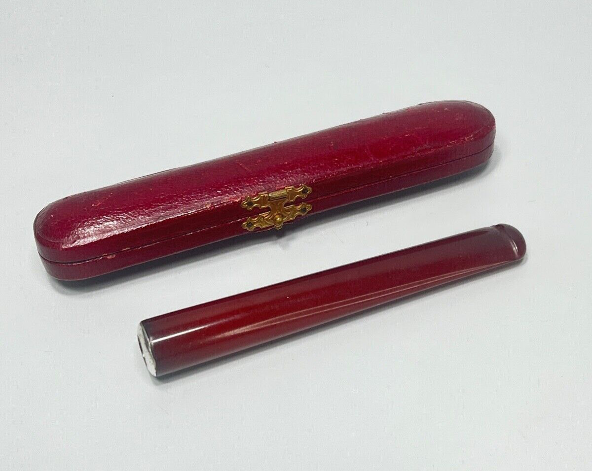 Antique 1890's Cherry Red Amber Bakelite Cigarette Holder  16.5gr. Long 4.25''