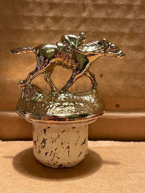 Blanton’s Bourbon Whiskey Cork Bottle Stopper w/Race Horse & Jockey Gold '2nd N'