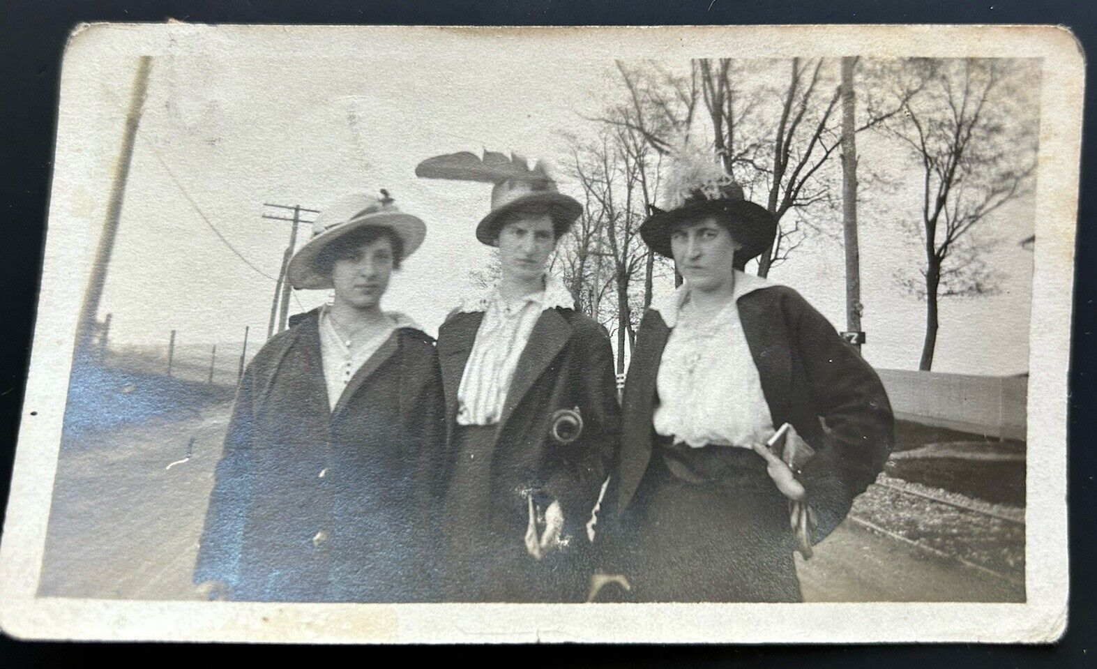 Antique Photo Snapshot 1920s? Of Young Women With Funky Feather Hats