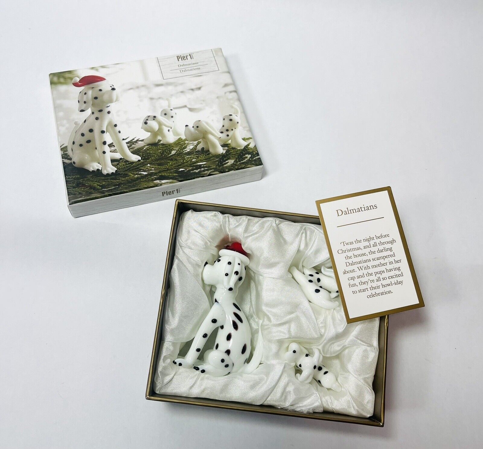 Pier 1 Dalmatians Glass Figurines Christmas Decor Gift Adorable New in Box