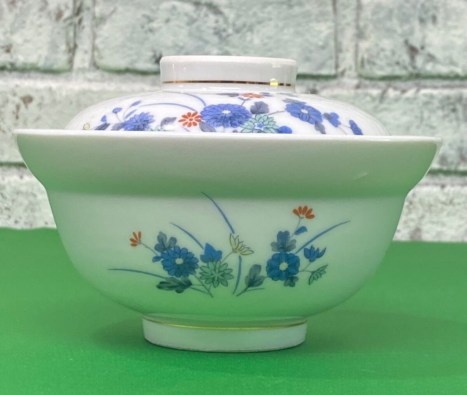 Vintage OMC Otagiri Hand Painted Blue Flower Porcelain Rice Soup Noodle Bowl 6