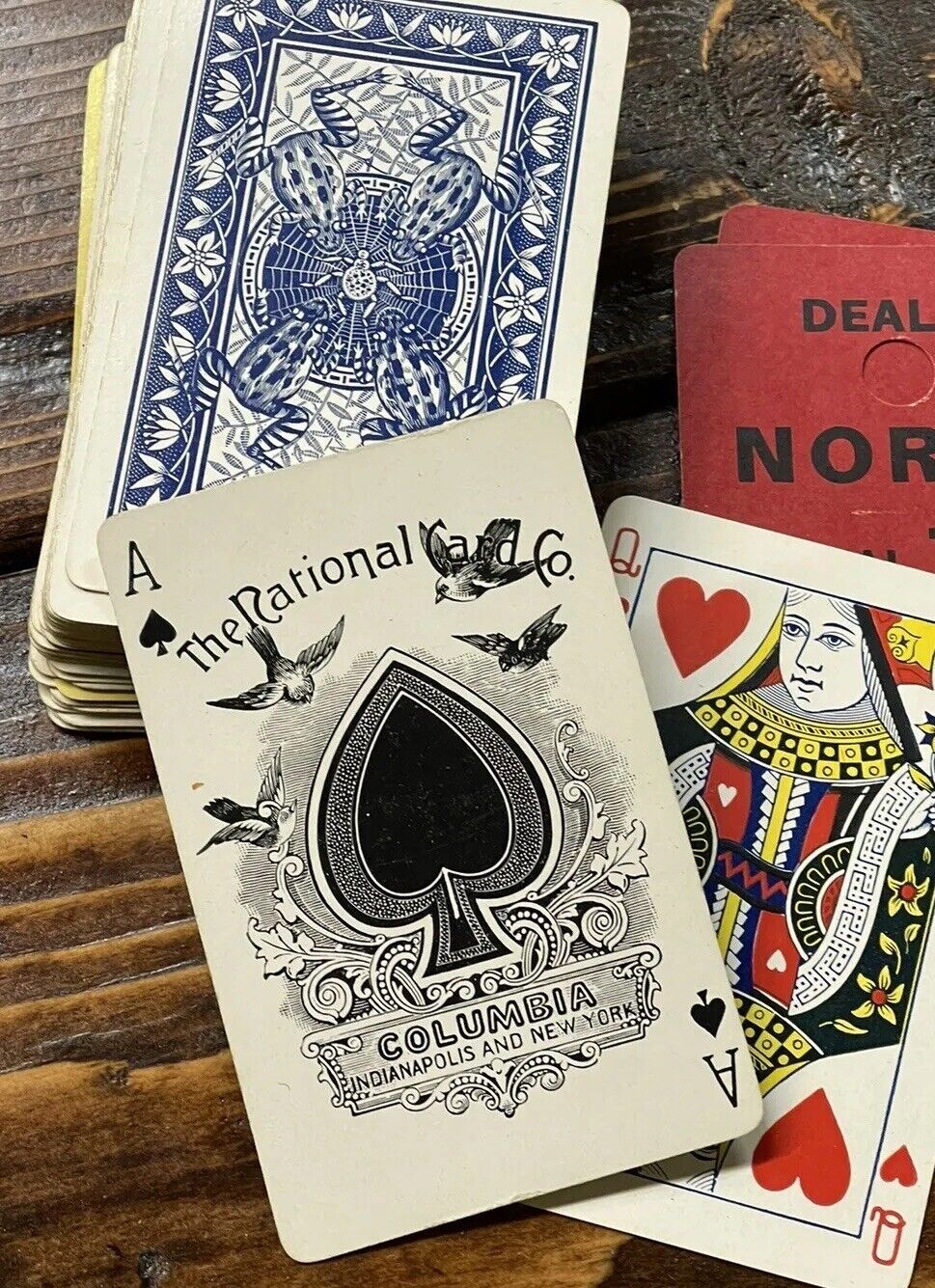 Vintage 1892 Antique National Frog Spider Pond Playing Cards deck No joker / Box