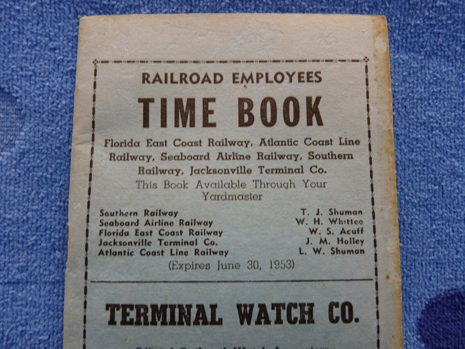 Vintage 1953 Railroad Employees Official Time Book with Ads