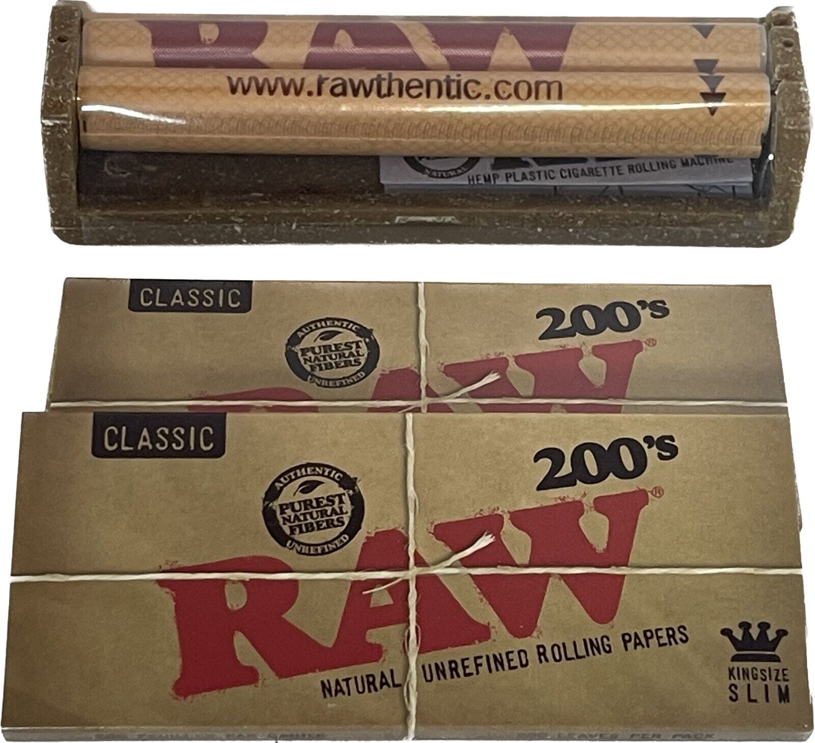 Raw Classic King Size Slim Rolling Papers,X2 Packs Of 200 And A King Size Roller