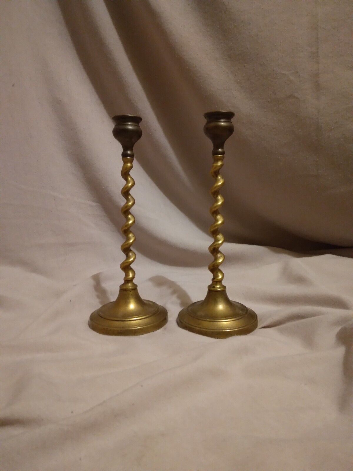 Very old pair of Barley Twist candle holders  marked NY Brass nice L@@K