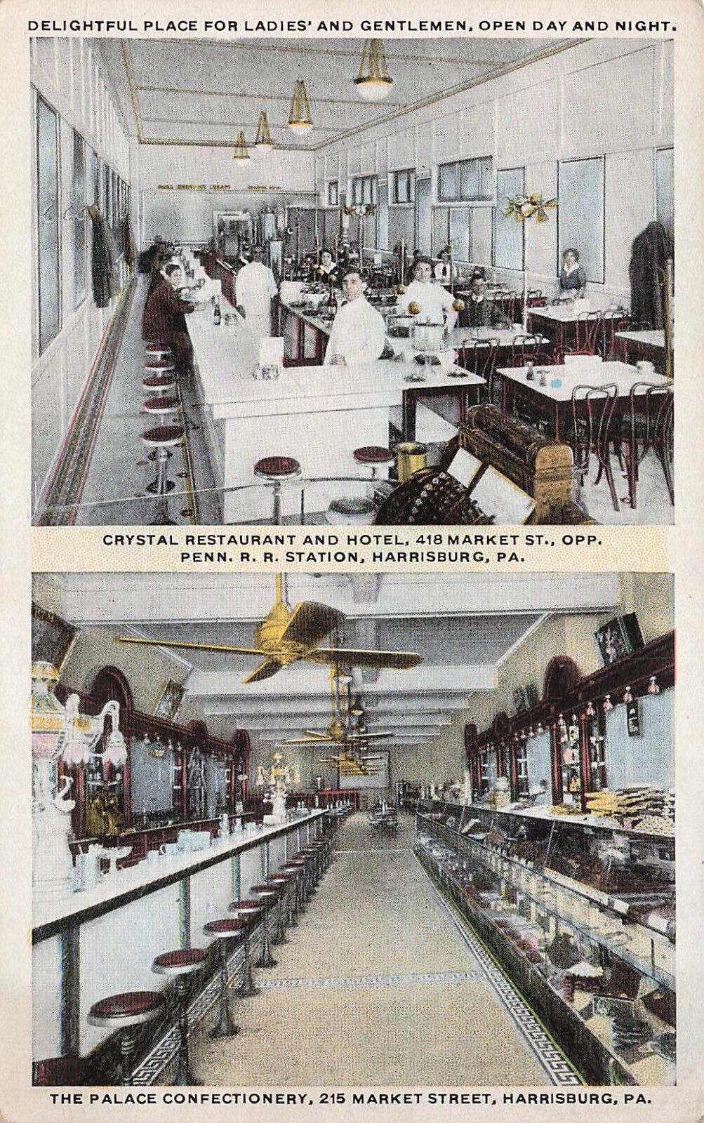 Harrisburg PA Market Street Crystal Restaurant Hotel Interior Vtg Postcard D59