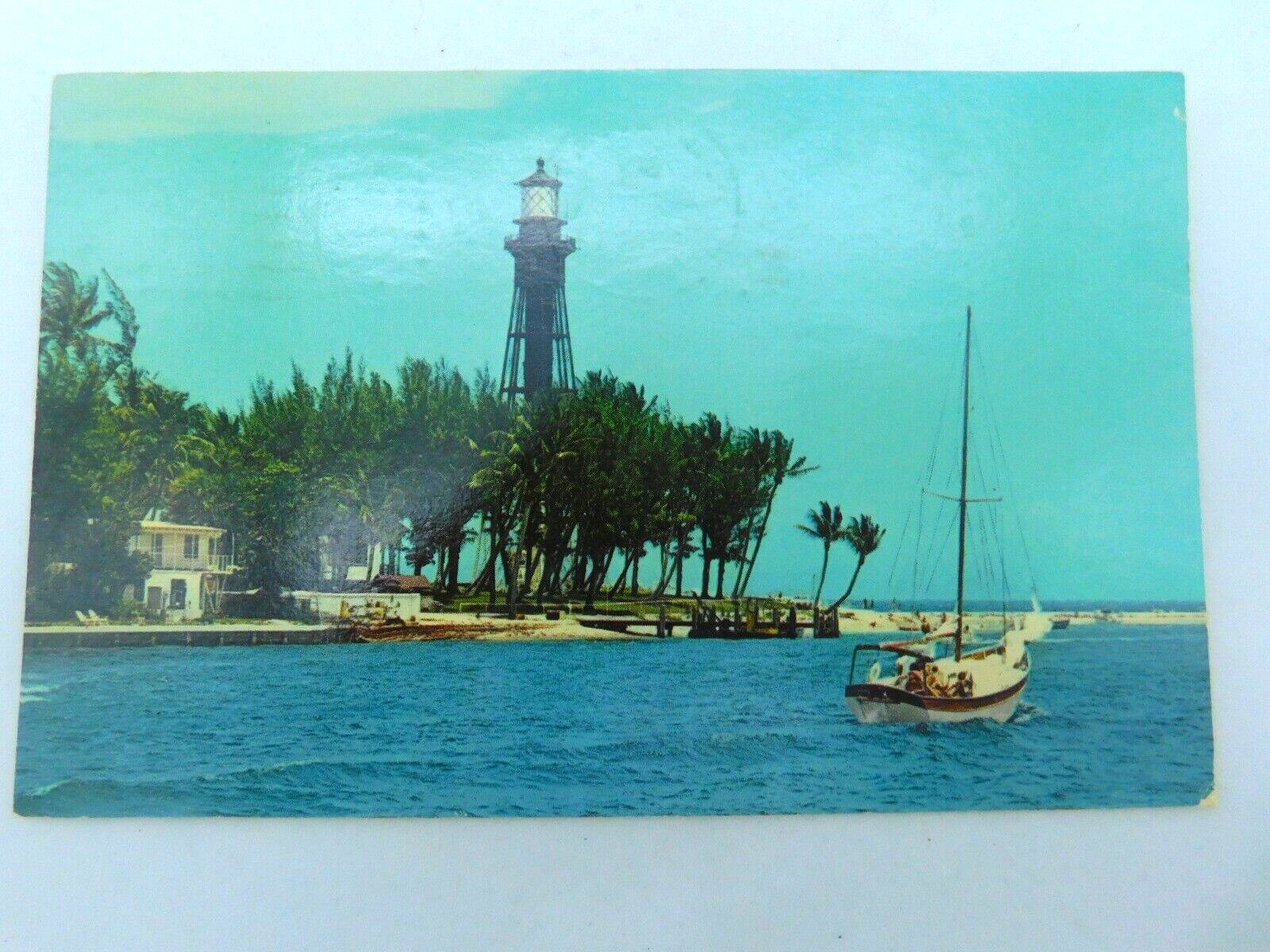 Vintage 1970's Postcard Pompano Beach, FL Hillsboro Lighthouse VV85