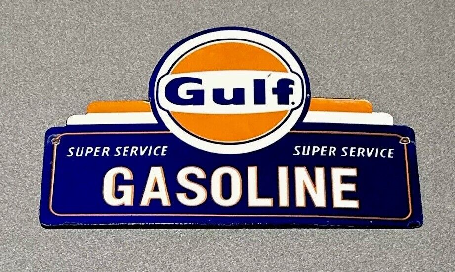 VINTAGE 12” GULF PORCELAIN SIGN CAR GAS OIL TRUCK