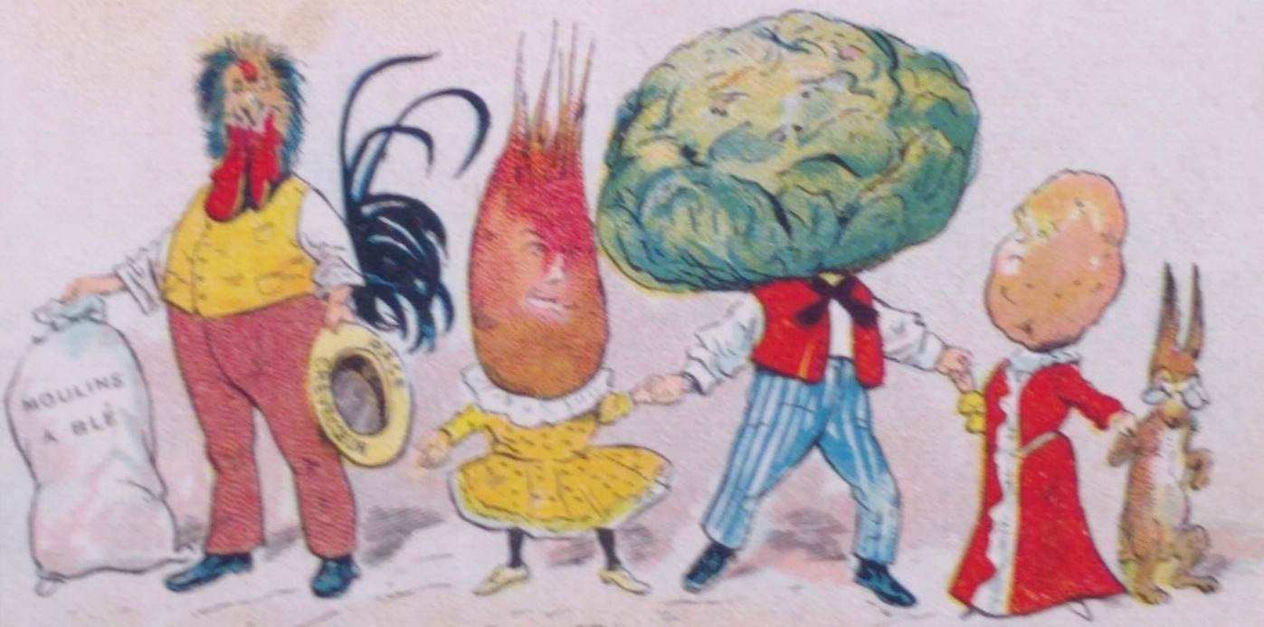 1880s - 1890s Anthropomorphic Dressed Vegetables Victorian Fantasy Card