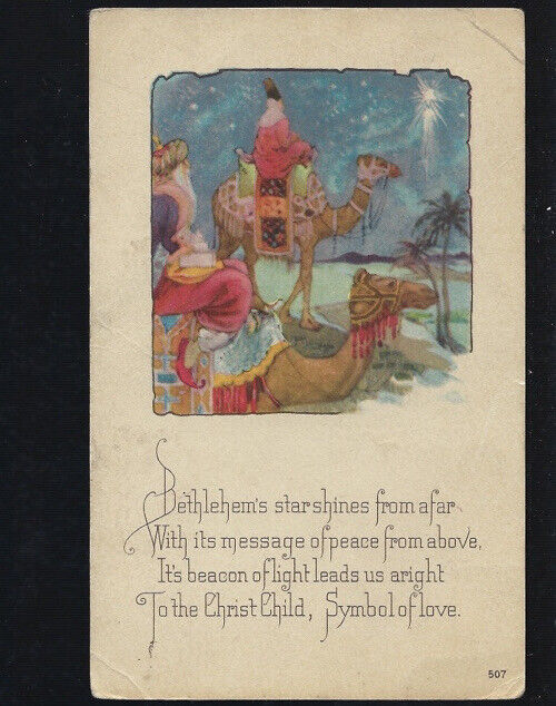 c.1910s Bethlehem Poem Phrase Religious Christian Christmas Camel Postcard