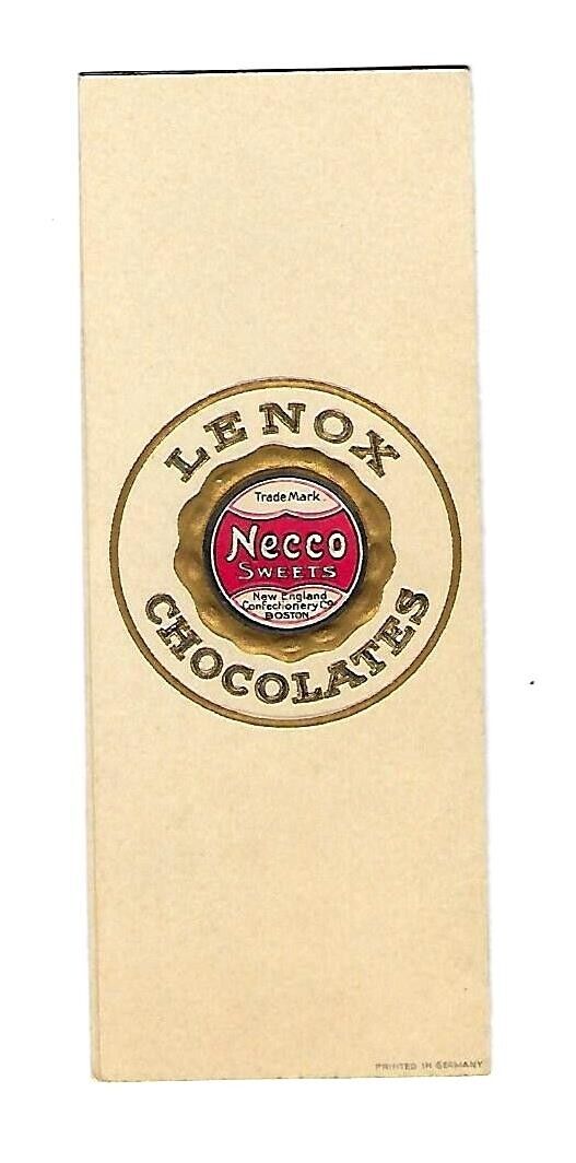 1911 Trade Card Lenox Chocolates, Necco Sweets, Calendar Fold Out - Embossed