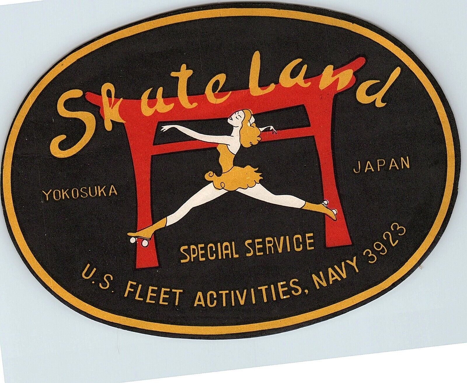Vintage US Navy Roller Skating Rink Sticker Label Yokosuka Japan Skateland s18
