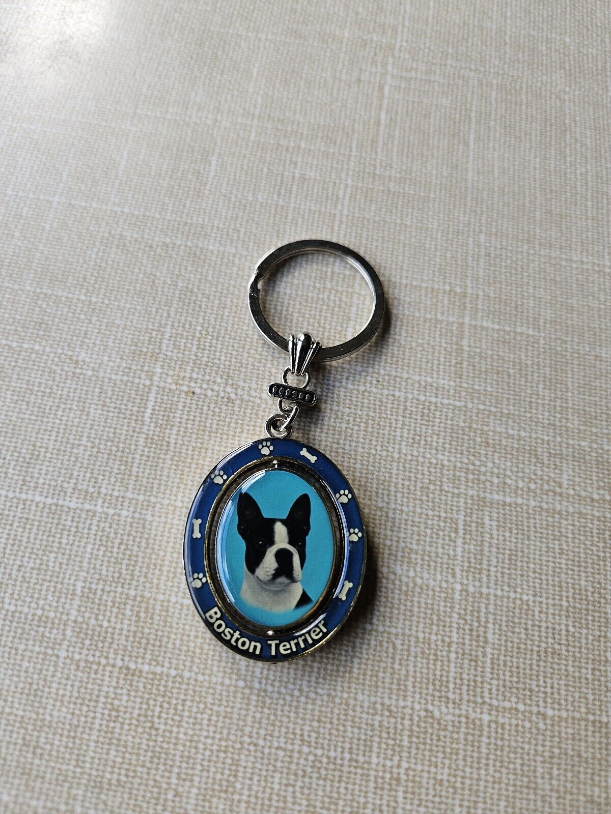 VINTAGE NOS DOUBLE-SIDED Boston Terrier Dog Keychain BOSTON TERRIER KEYCHAIN 