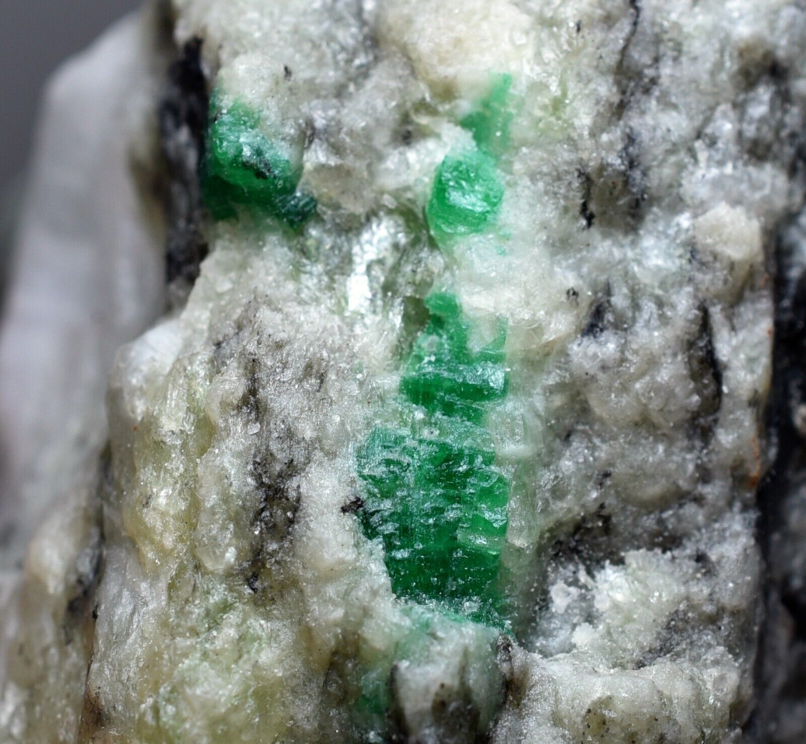 529GM Terminated Natural Green Emerald Crystals On Quartz Specimen Swat Pakistan