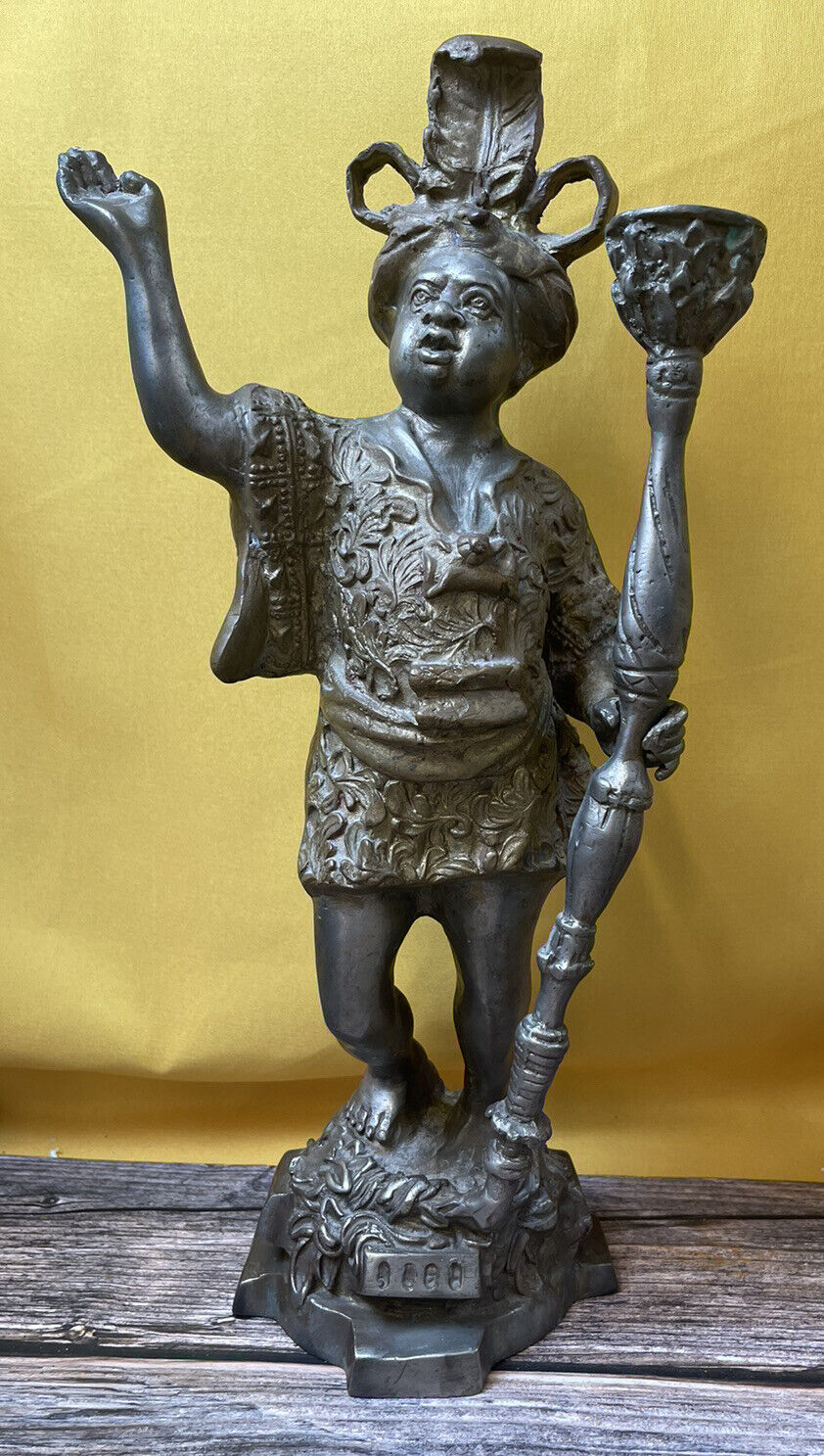 Vintage Blackamoor Candlestick Statue Metal Made In India 16”