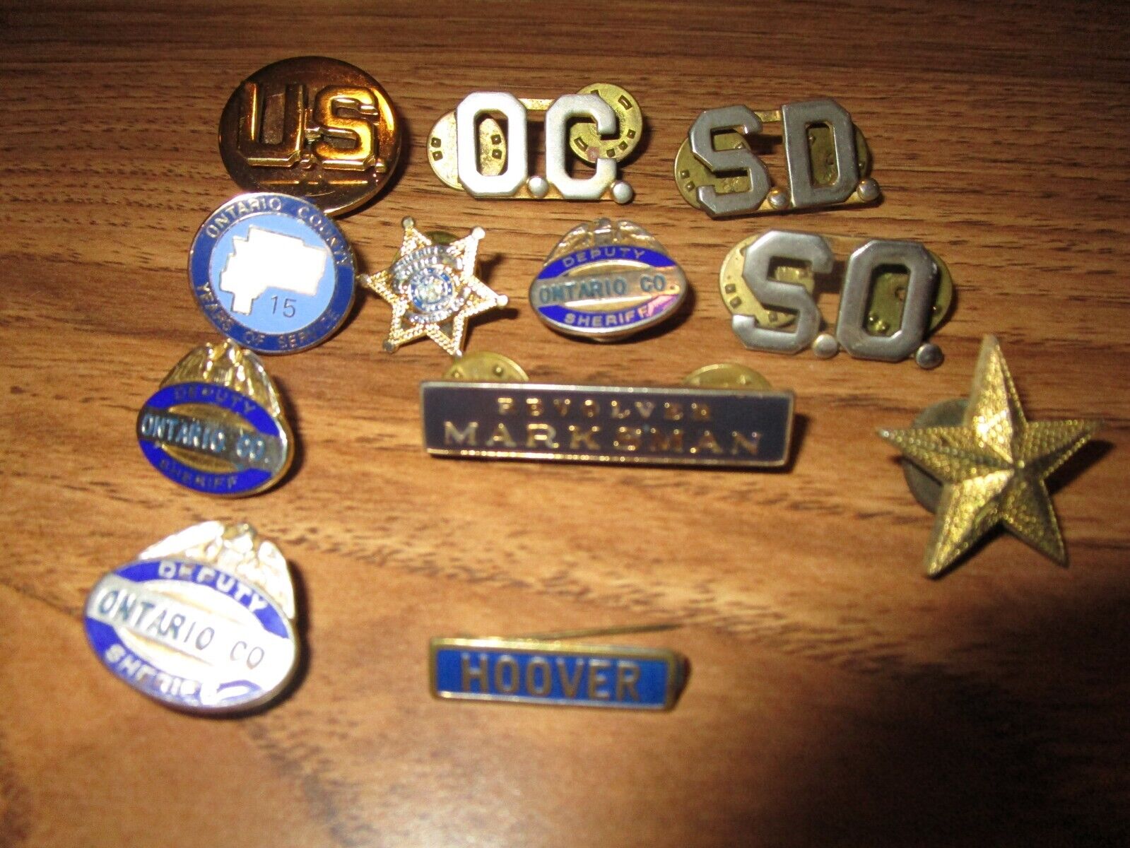 Lot of 12 Law Enforcement Pins; U.S., Deputy Sheriff, S.O.,  Revolver Marksman