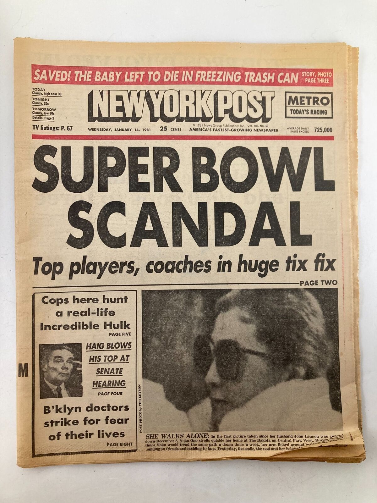 New York Post Newspaper January 14 1981 Yoko Ono, She Walks Alone
