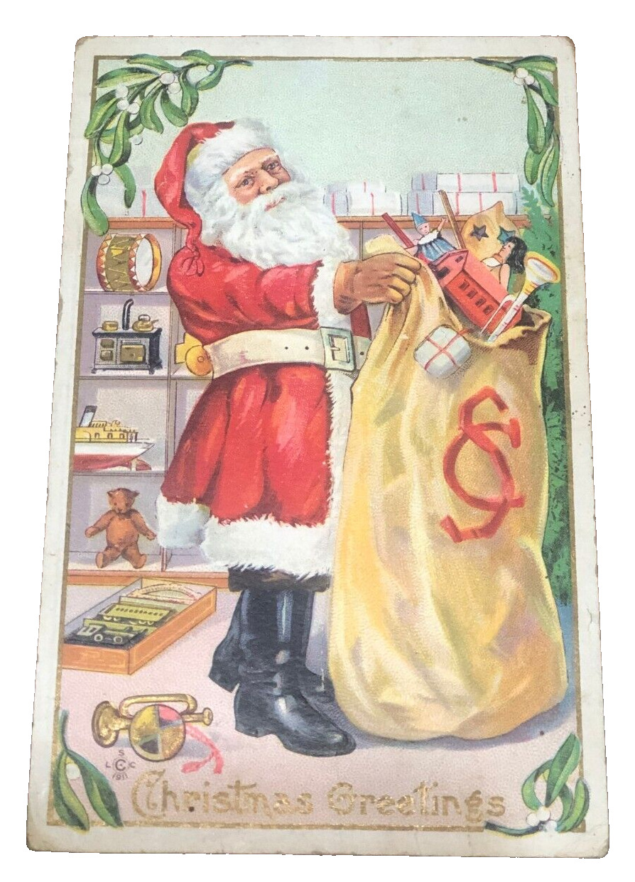 Old World Santa Claus Jolly Santa Claus 1900\'s  Bag full of Toy Christmas PC