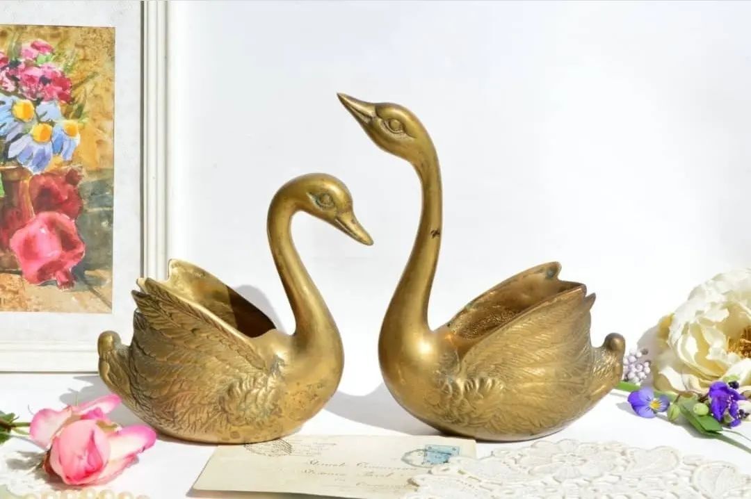 Collectibles Vintage Wonderful Pair of Sculptures the Swans Bronze Germany Rare 