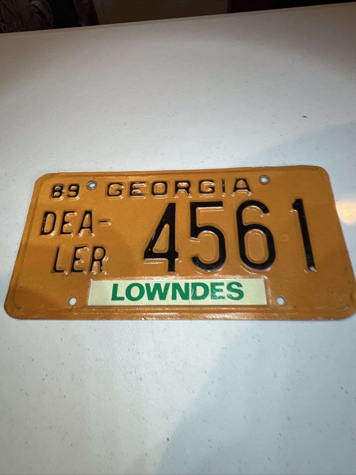 Vintage 1989 Georgia Dealer License Plate 4561 The Peach State Orange & Black