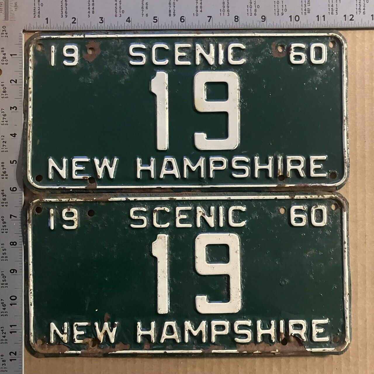 1960 New Hampshire license plate pair 19 YOM DMV TWO DIGIT low number 11643