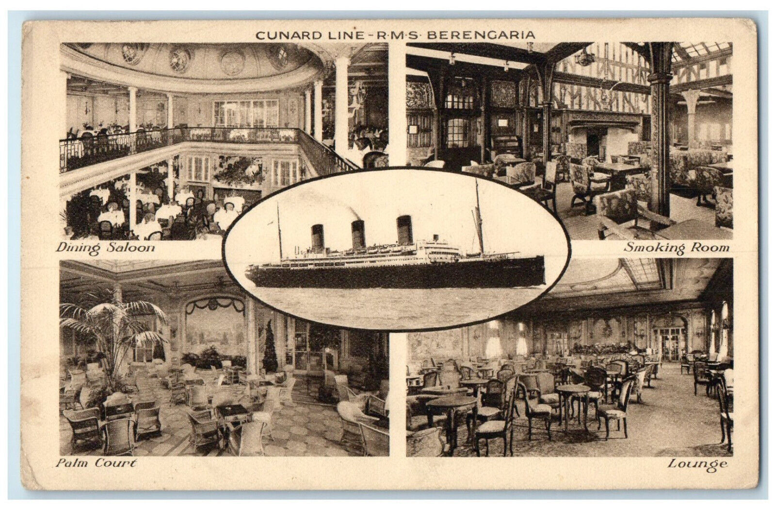 c1930\'s Cunard Line-RMS Berengaria Interior Multiview Vintage Postcard