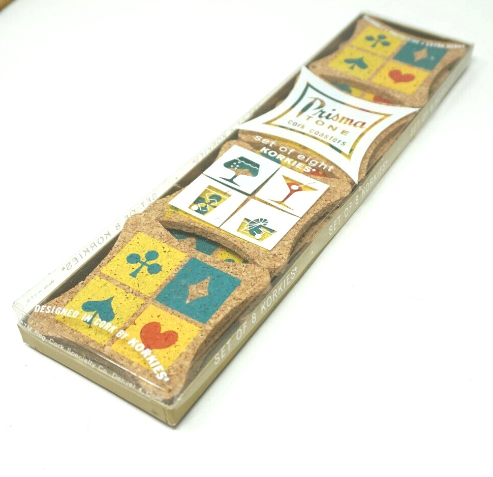 Vintage Prisma Tone Set of 8 Cork Korkies Coasters Card Suits