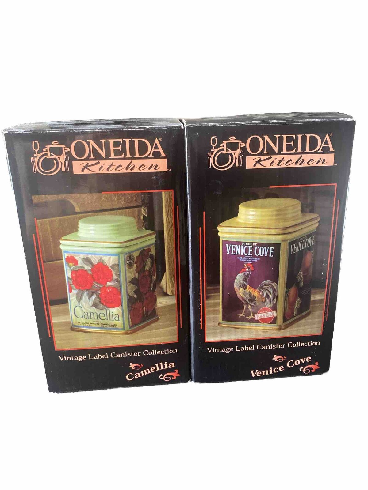 Set Of 2 Oneida Vintage Label Collection Ceramic Canisters