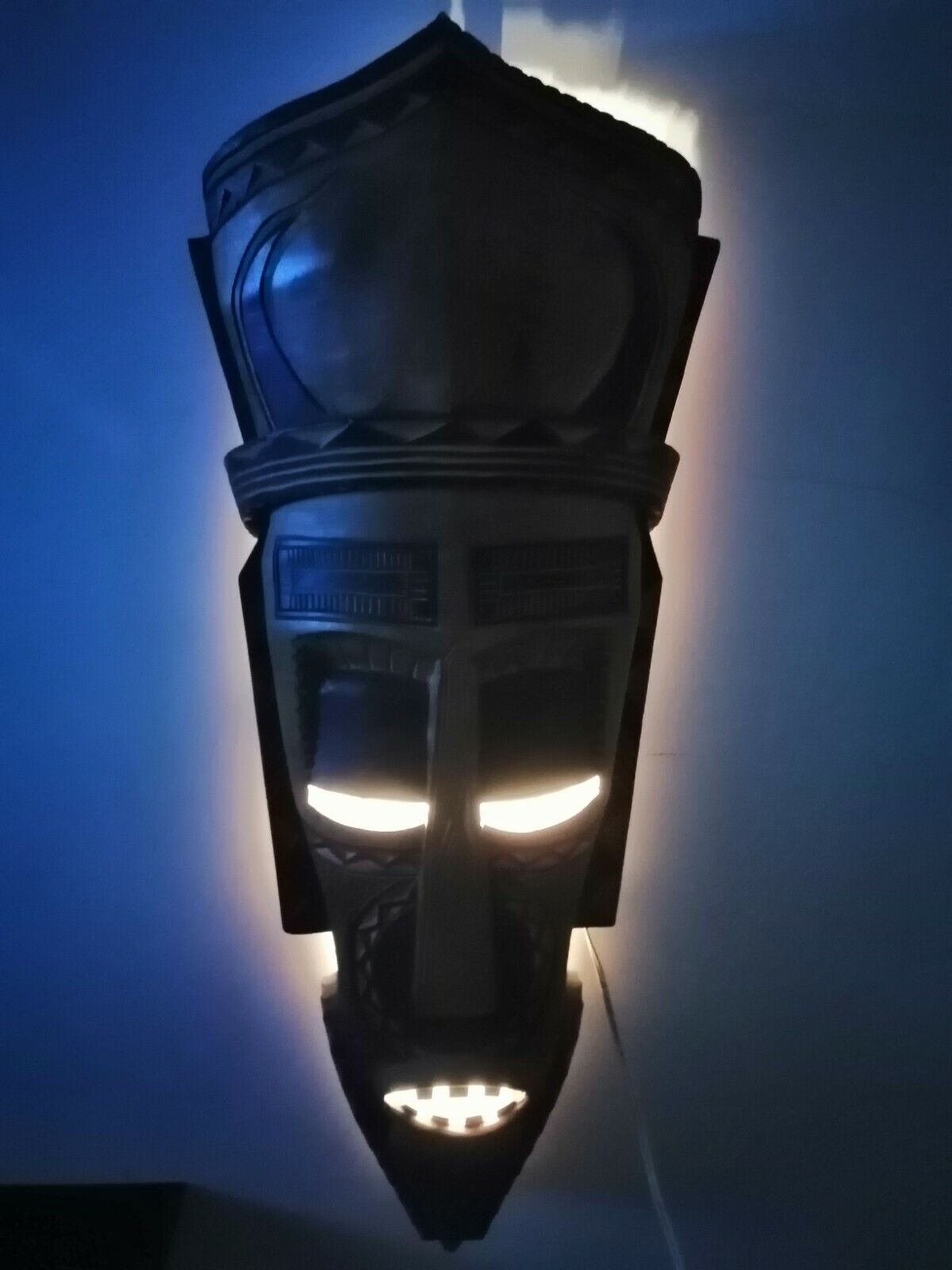 BIG vintage antique African trivial Mask carved handmade wood electrified light