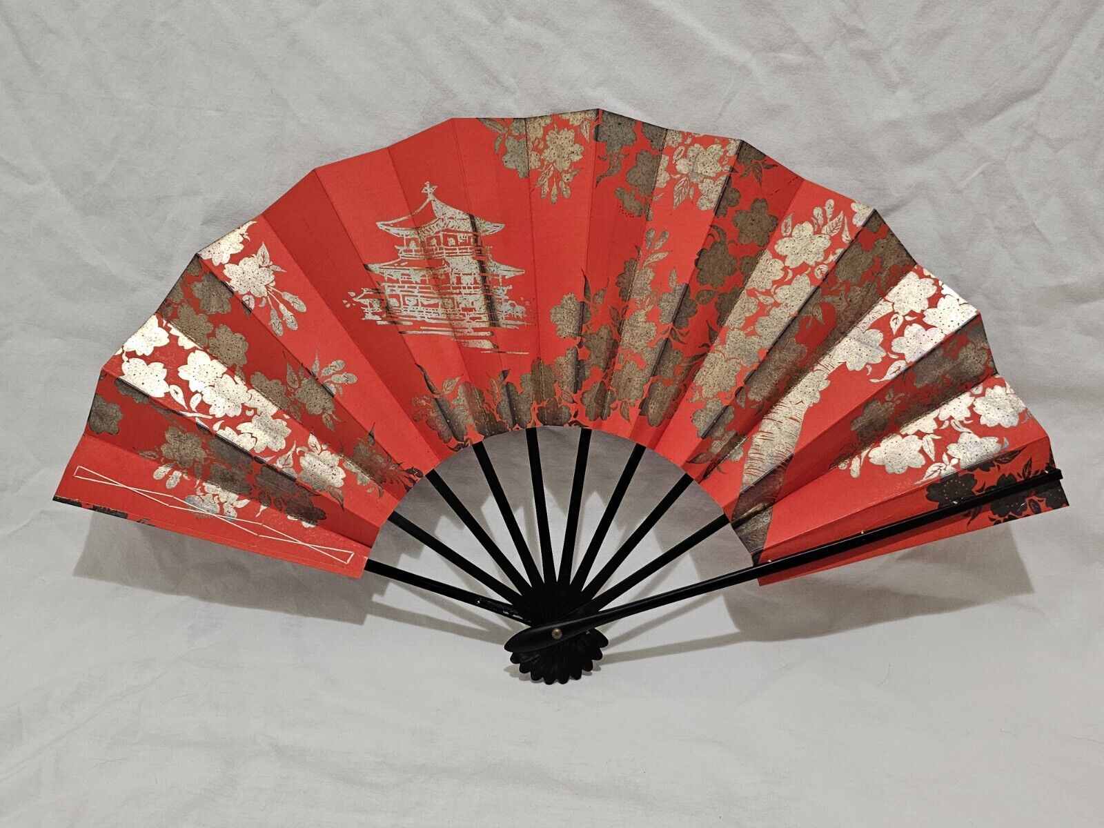 Japanese Folding Fan Sensu Dance Mai-ougi SAKURA Cherry Blossoms Red ~ 20