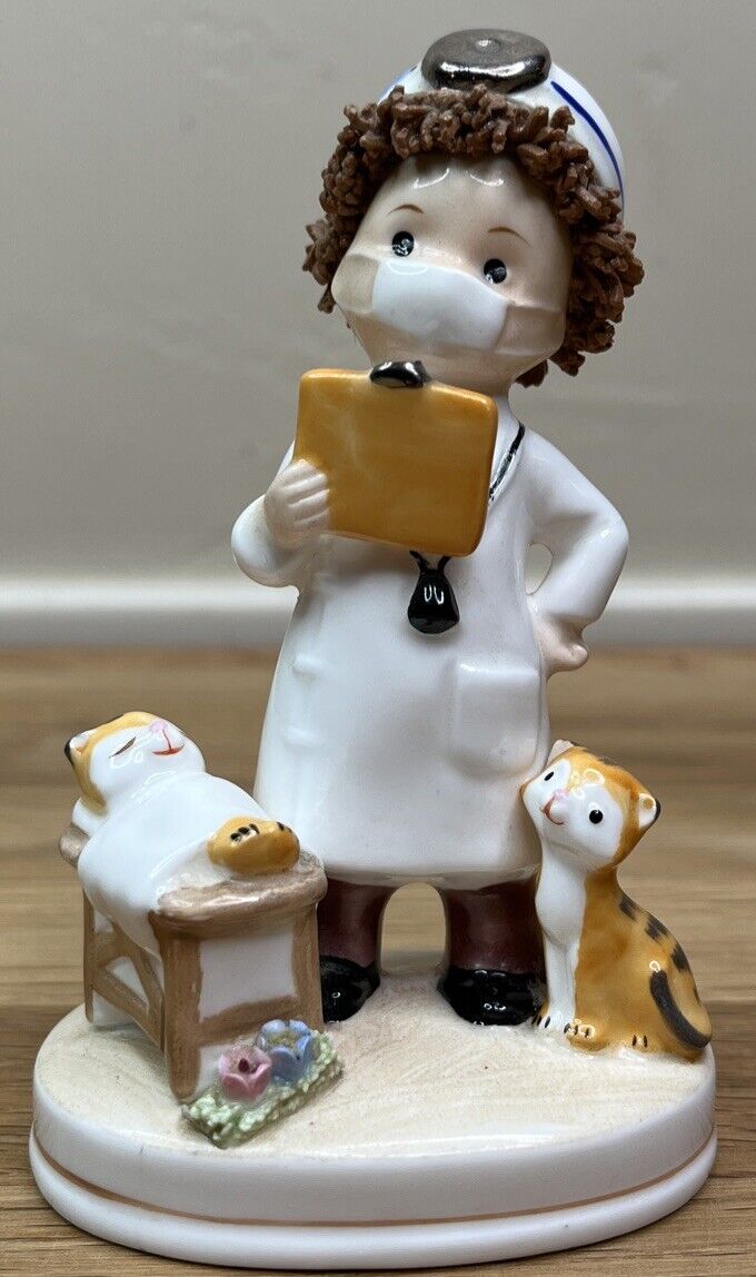 Vintage Napcoware Napco Sweet Veterinarian with Spaghetti Trim Hair and Cats