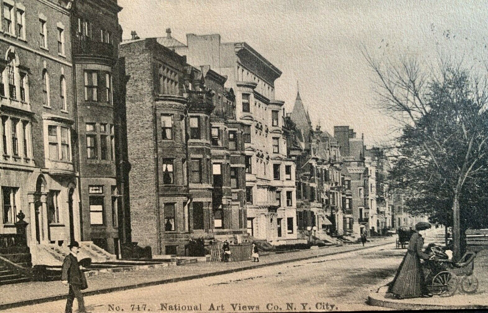 Postcard Boston MA - c1900s Commonwealth Ave Residential Rowhouses Baby Stroller