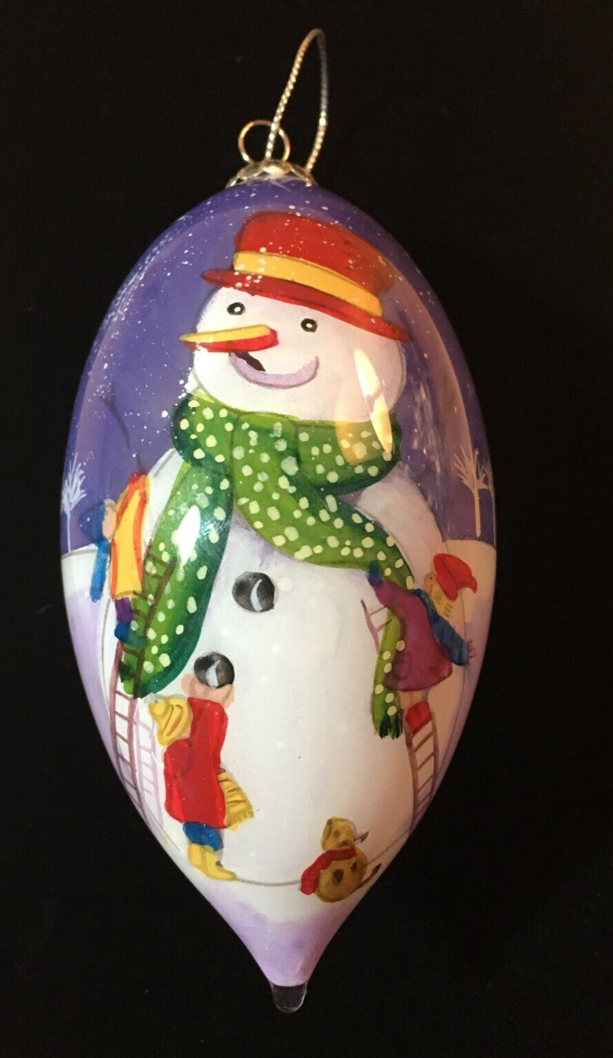 Snowman Christmas Ornament - Glass 2011 Hand Painted, Blown Glass, Original Box