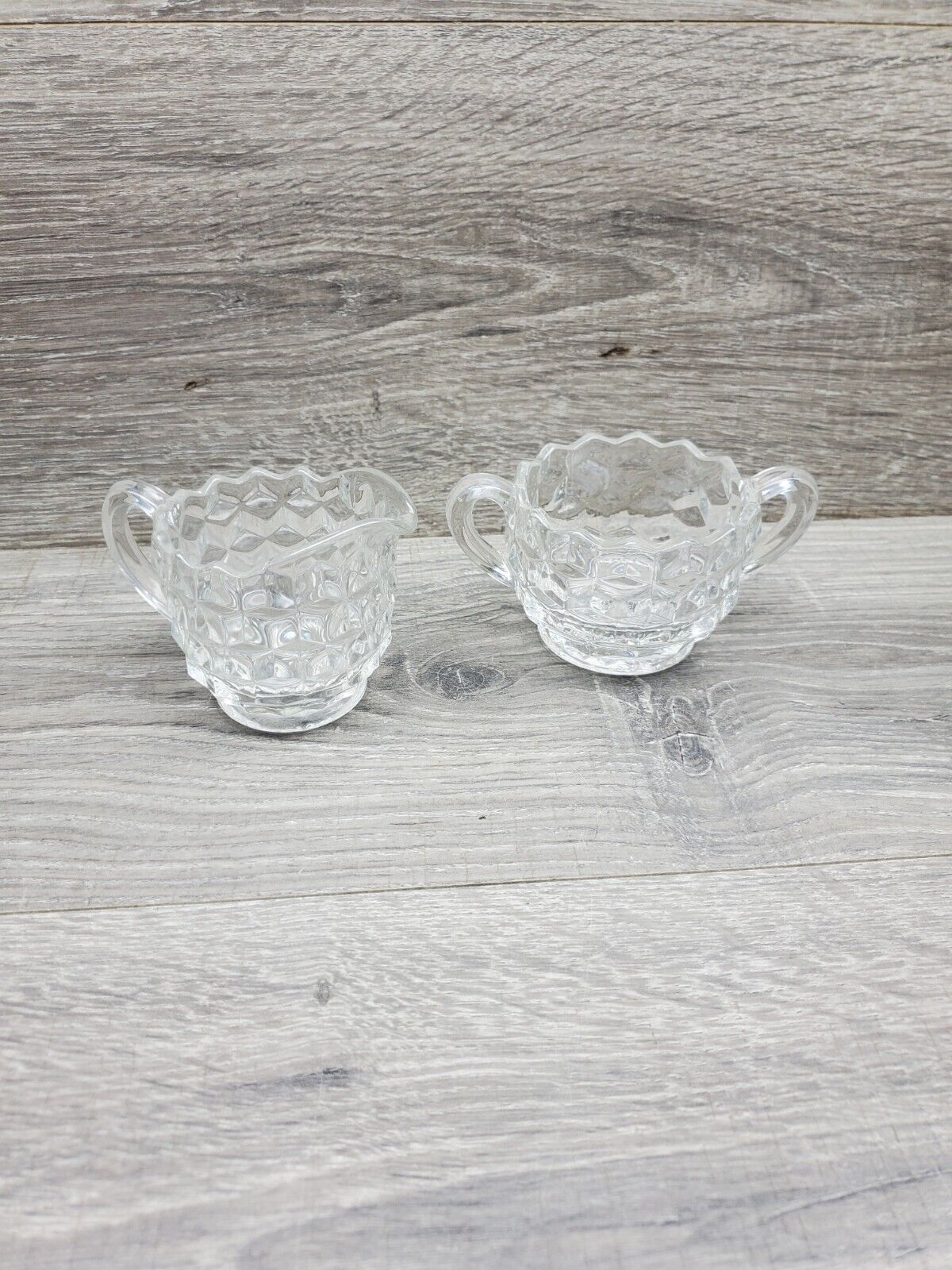 Vintage Fostoria Glass American Clear Open Sugar Bowl with Handles And Creamer 