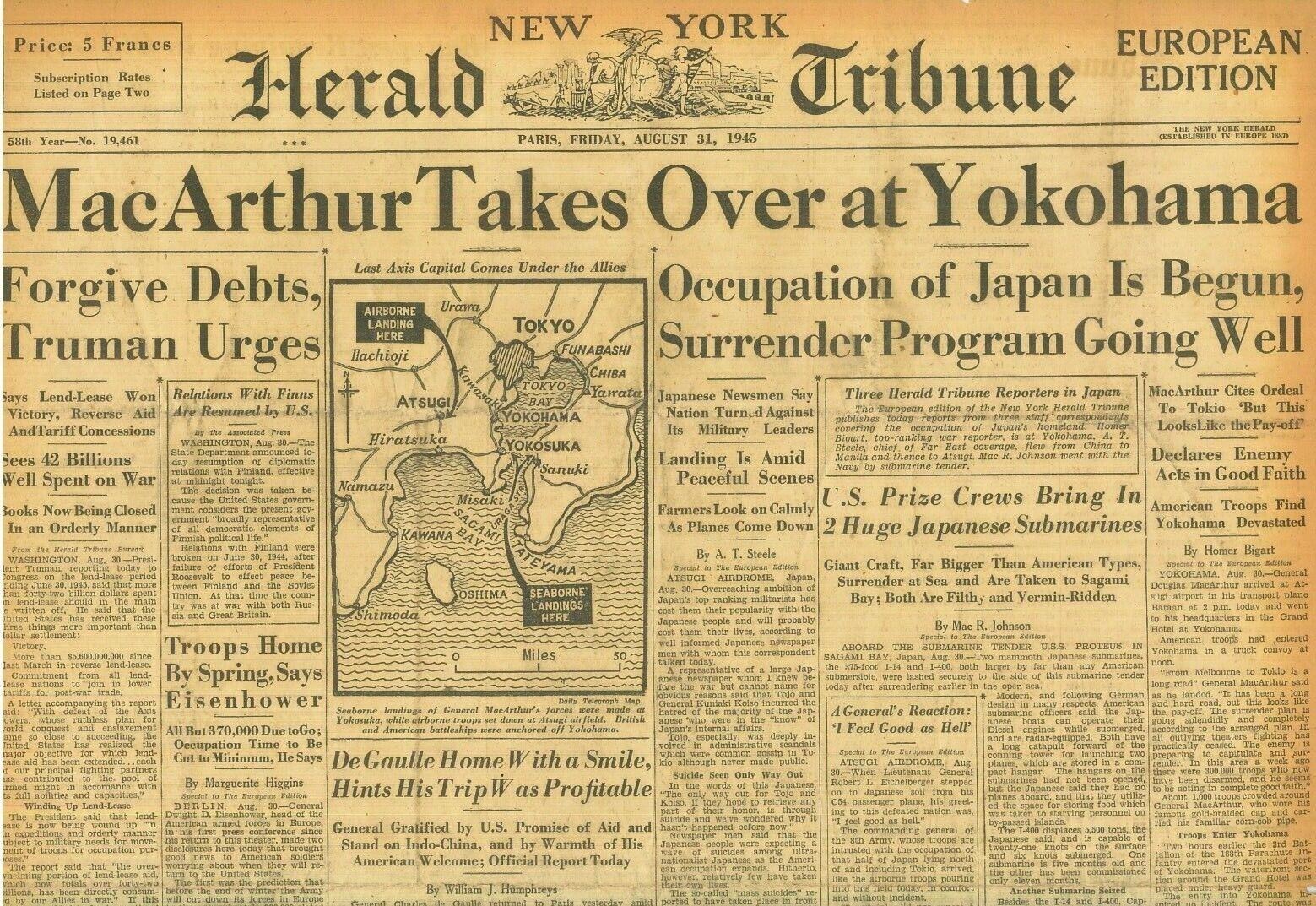 V J Day Surrender of Japan MacArthur Takes Over at Yokohama Tokyo August 31 1945