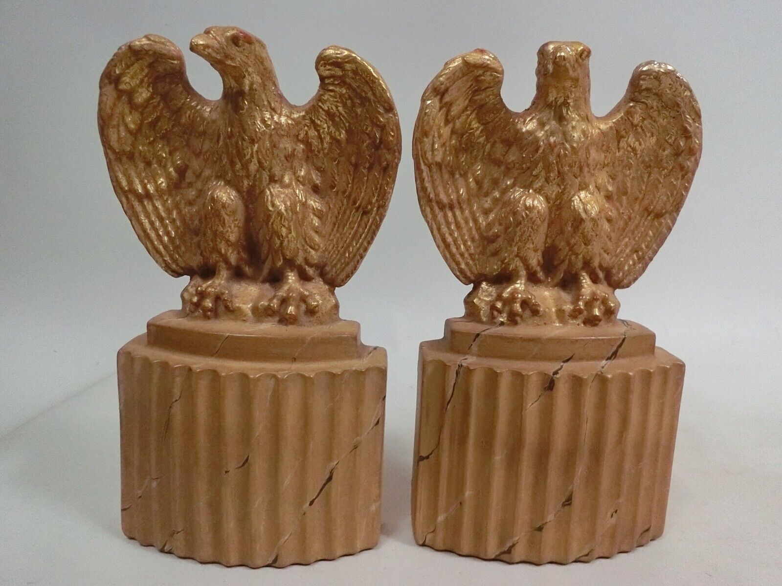 Gold Gilt Napoleonic Eagle on Roman Plinth Bookends - Sienna Faux Marble Base
