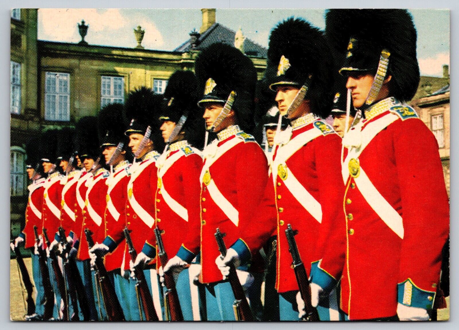 Postcard Denmark Copenhagen Royal Guard at Amalienborg Palace c1975  2X