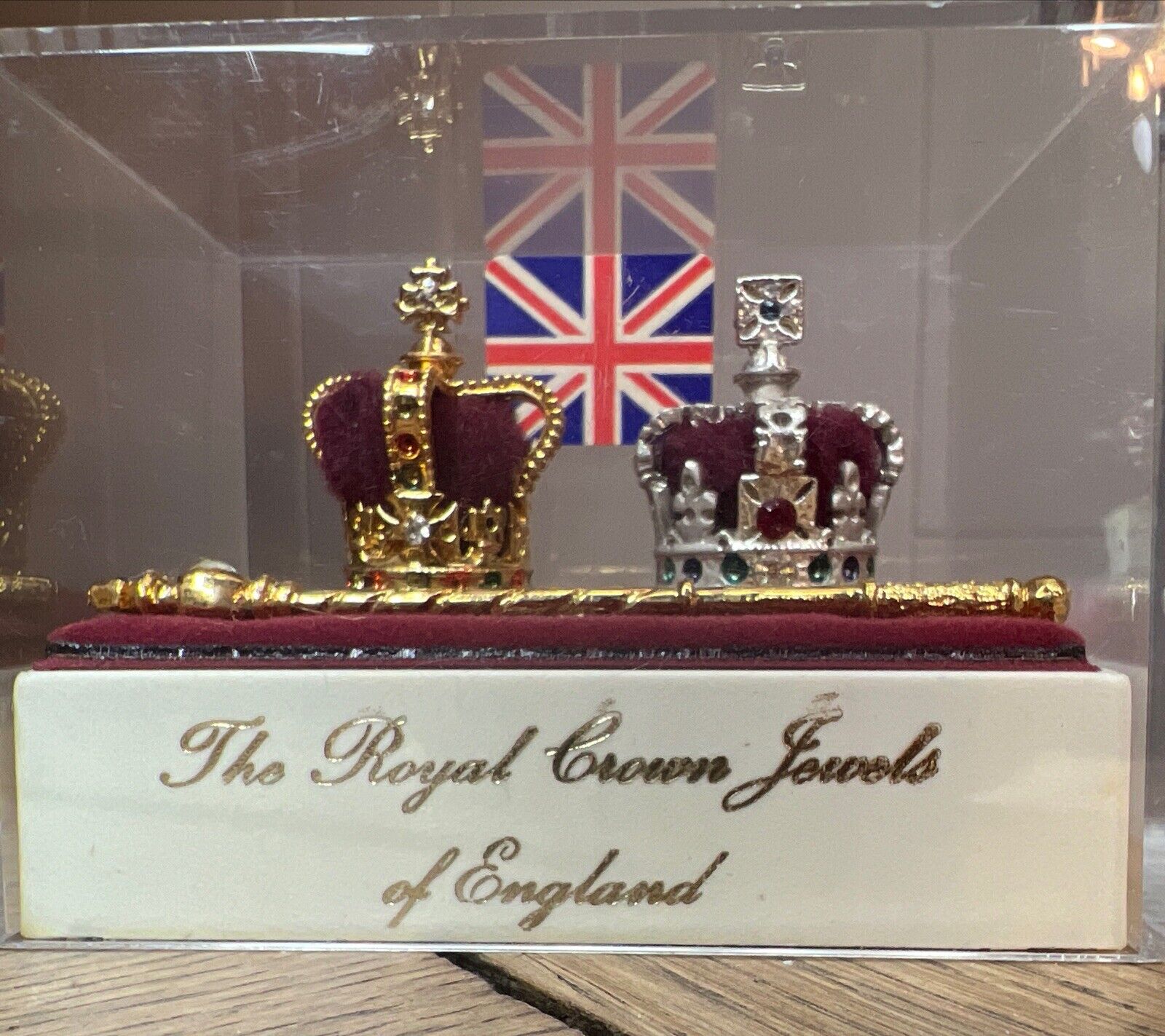 Vintage Miniature Royal Crown Jewels Of England Set w Scepter Souvenir Display