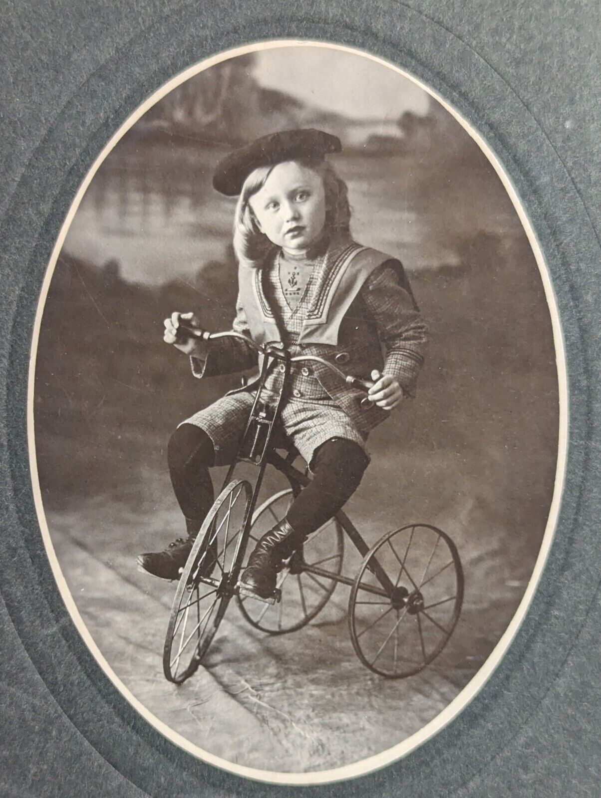 Antique 1890\'s Girl Riding Tricycle Photo Cabinet Card