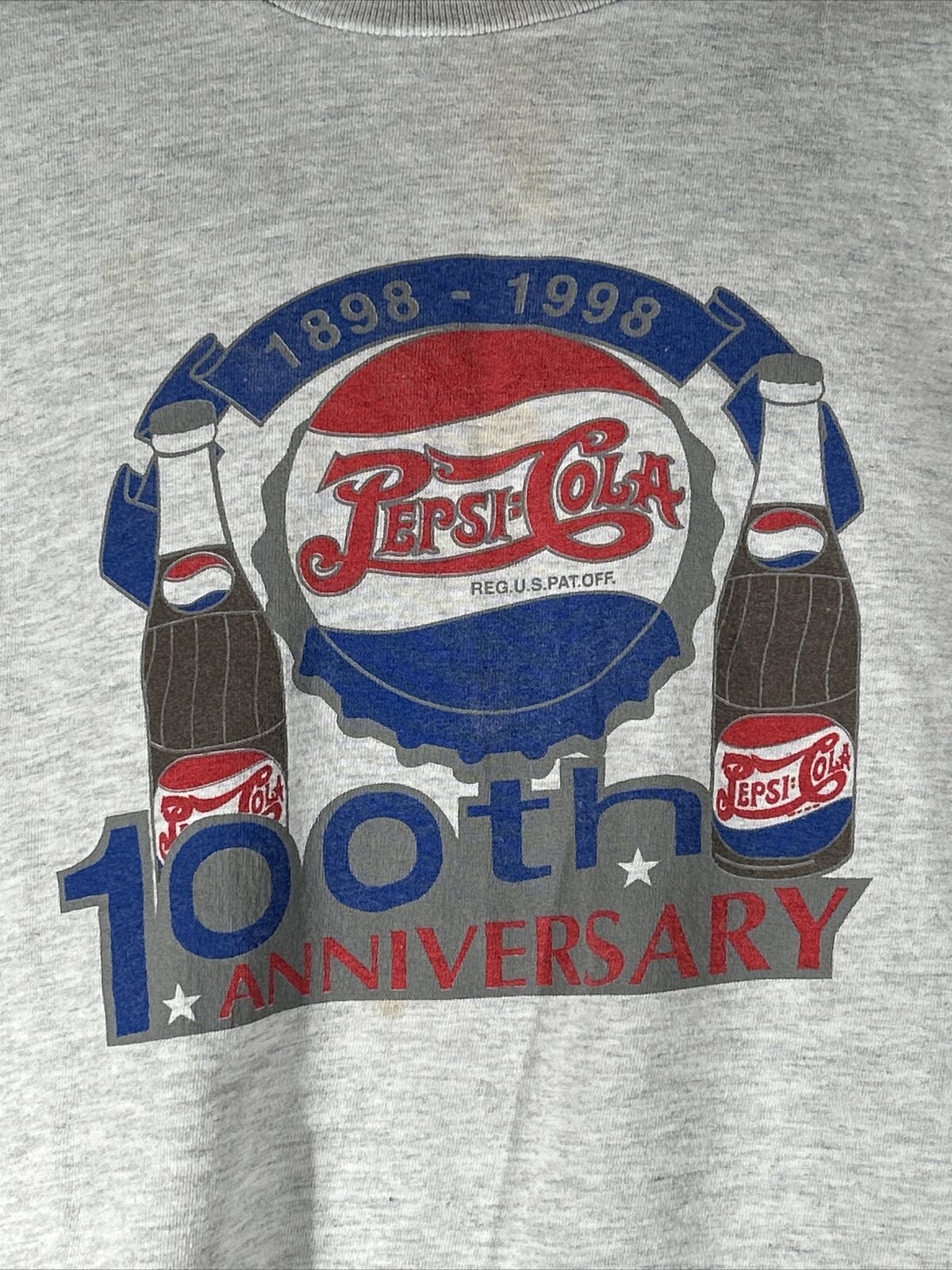Vintage Pepsi 1898-1998 100th Anniversary T Shirt Gray Men\'s Pepsi-Cola XL