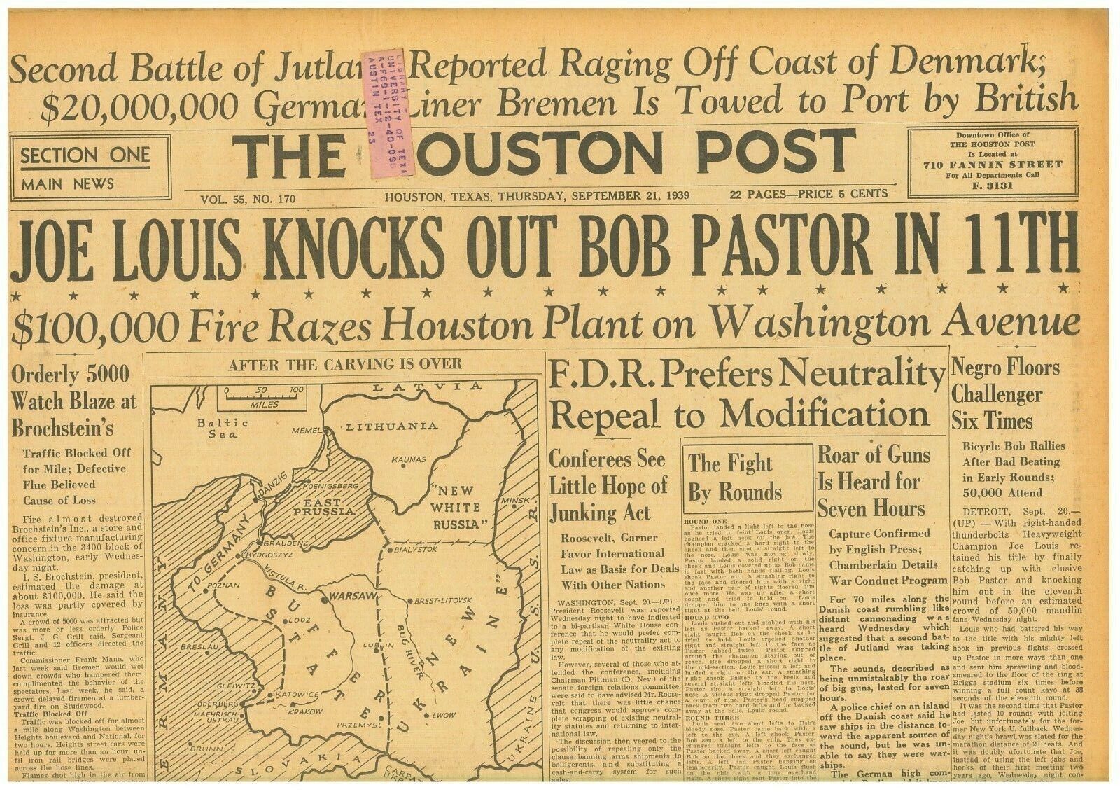 Joe Louis Knock out Bob Pastor Jutland Poland Partition Lodz September 21 1939