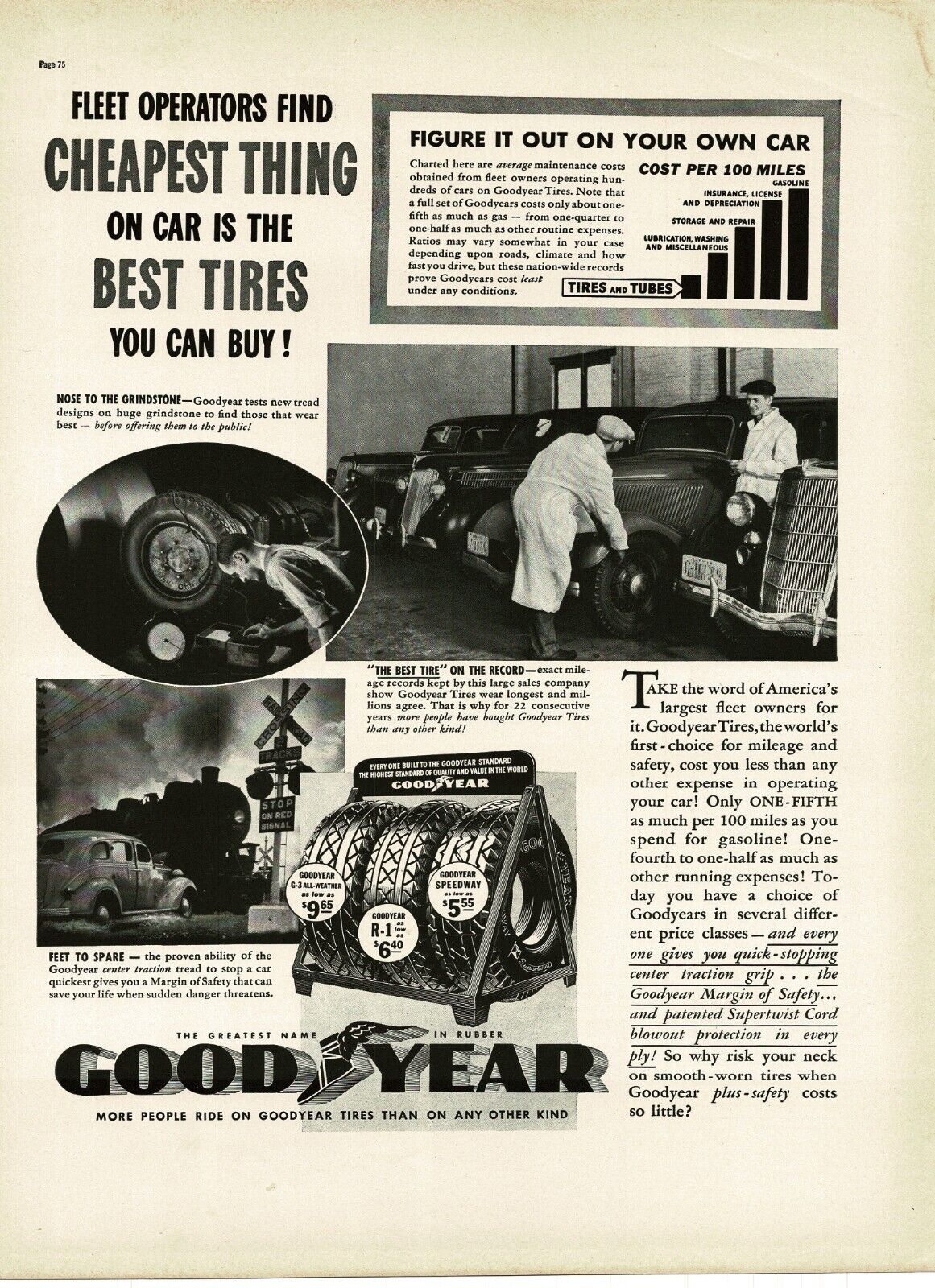 1937 Goodyear Tire cheapest thing on your car are the best tires Vintage Ad 2